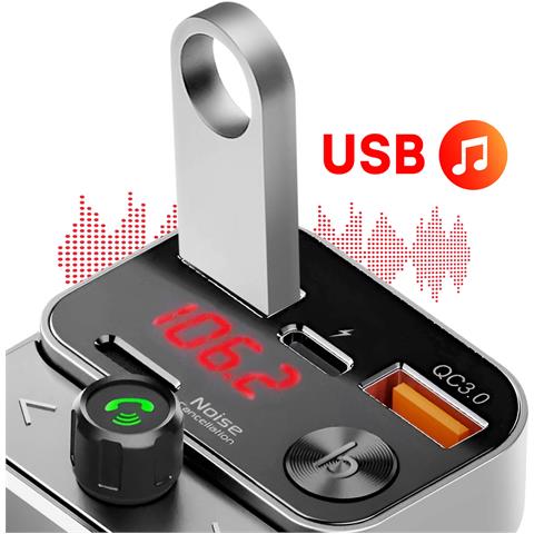 Trasmettitore Fm Per Auto Lettore Musicale Bluetooth Caricatore Usb-c, Nero - Foto 2