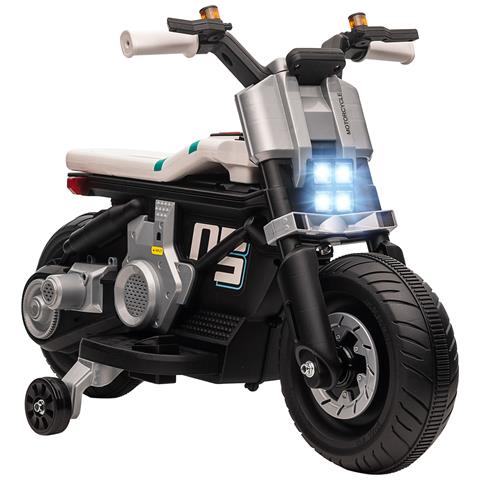 Moto Elettrica Per Bambini 3-5 Anni In Pp E Metallo Con Rotelle, Clacson E Musica, 86x44x58 Cm, Bianca E Nera - Foto 1
