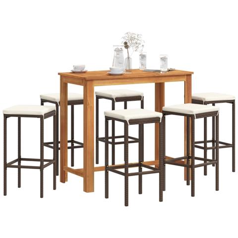 Set Bar Giardino 7pz Marrone Legno Massello Acacia E Polyrattan - Foto 8
