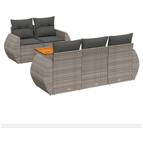 Set Divano da Giardino 6 pz con Cuscini Grigio in Polyrattan - Foto 1
