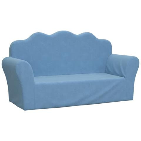 Divano per Bambini a 2 Posti Blu in Morbido Peluche - Foto 1