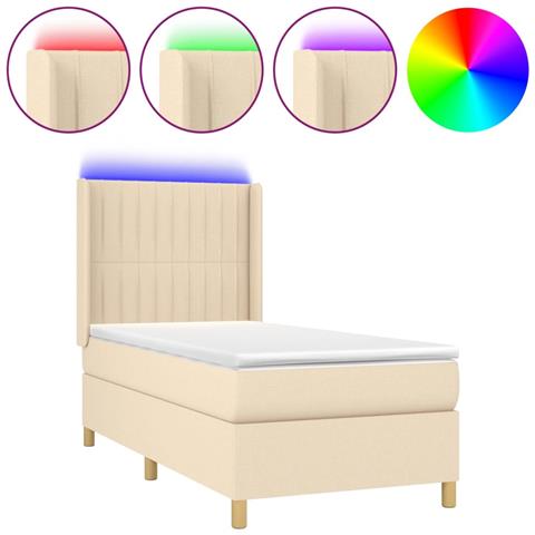 Letto a Molle con Materasso e LED Crema 80x200 cm in Tessuto - Foto 1