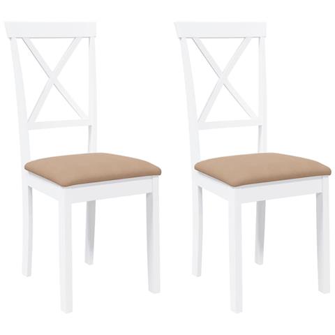 Sedie da Pranzo con Cuscini 2 pz Bianco Legno Massello di Hevea - Foto 1