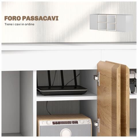 Set Mobile TV e Armadietto a Muro con 7 Ripiani e Scaffale Aperto, in Legno, 120x41x43.3 cm, Bianco e color Legno - Foto 6