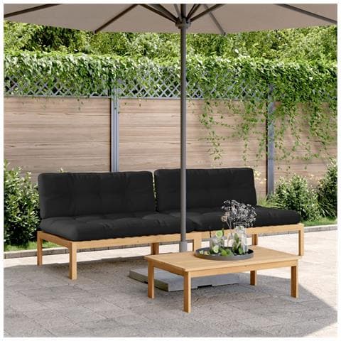 Divani Centrali Pallet Giardino 2pz Con Cuscini Massello Acacia - Foto 1