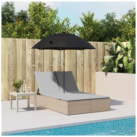 Lettino Prendisole Doppio Cuscini E Parasole Beige Polyrattan - Foto 2