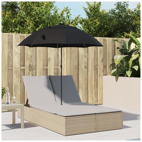 Lettino Prendisole Doppio Cuscini E Parasole Beige Polyrattan - Foto 8