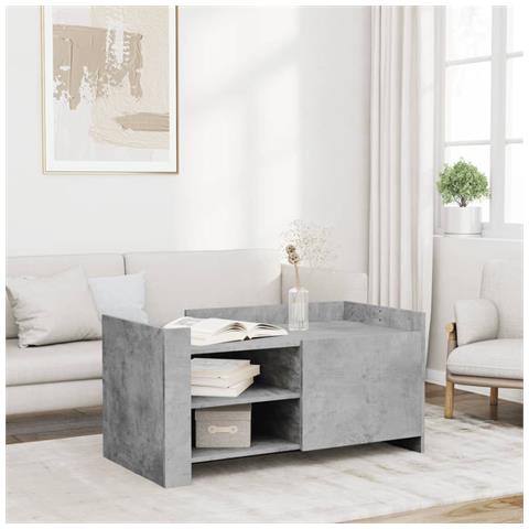 Tavolino Salotto Grigio Cemento 100x50x50 Cm Legno Multistrato - Foto 8