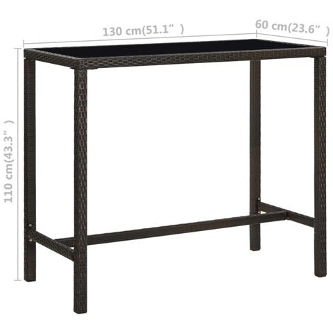 Tavolo Da Bar Per Esterni Marrone 130x60x110cm Polyrattan Vetro - Foto 6