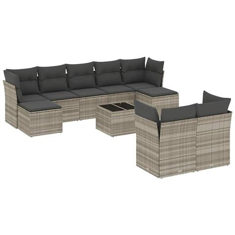 Set Divano Giardino 10 pz con Cuscini Grigio Chiaro Polyrattan - Foto 1