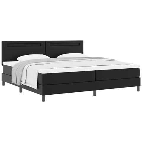Letto con rete a molle e materasso nero 200x200 cm in similpelle, Testiera similpelle nera con design semplice 200 cm - Foto 1