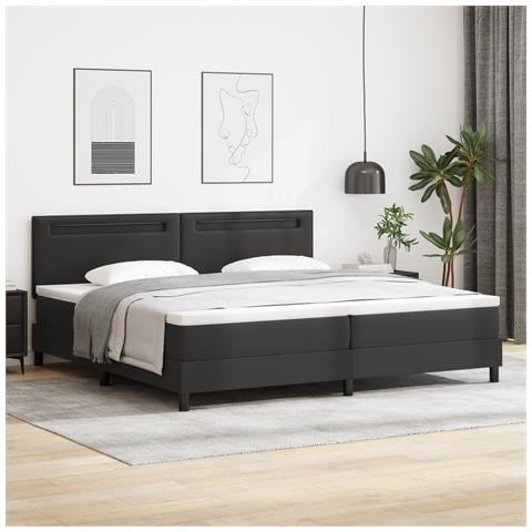Letto con rete a molle e materasso nero 200x200 cm in similpelle, Testiera similpelle nera con design semplice 200 cm - Foto 2
