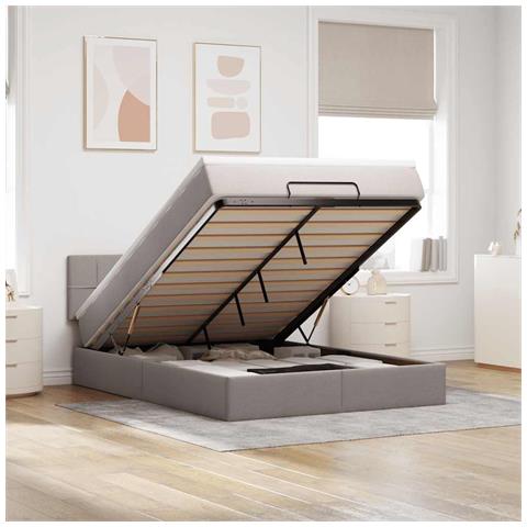 Pouf Letto con Materasso e LED Tortora 140x200 cm in Tessuto - Foto 2