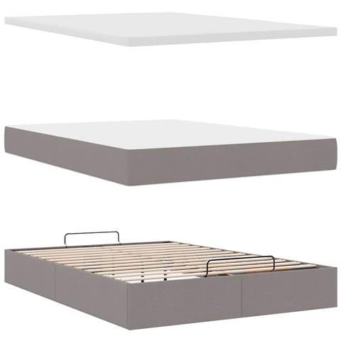 Pouf Letto con Materasso e LED Tortora 140x200 cm in Tessuto - Foto 9