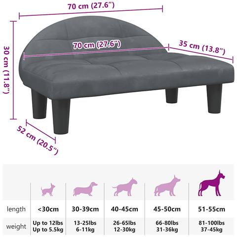 Lettino per Cani Grigio Scuro 70x52x30 cm in Velluto - Foto 7