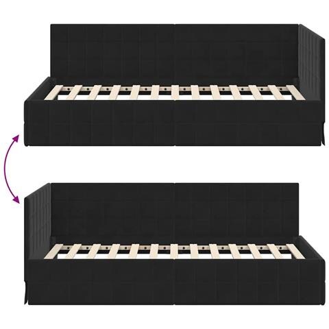 Cornice del letto ad angolo Nero 90 x 190 cm Velluto - Foto 9