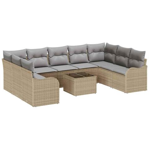 Set Divano da Giardino 10 pcs Beige, grigio chiaro Poly Rattan - Foto 1