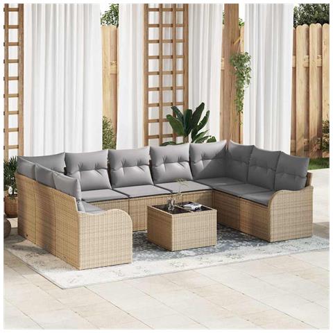 Set Divano da Giardino 10 pcs Beige, grigio chiaro Poly Rattan - Foto 2