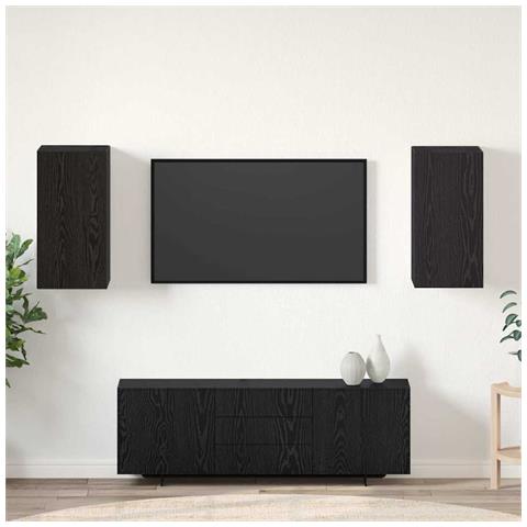 Mobile TV da Muro 2 pcs Rovere nero Legno multistrato - Foto 2