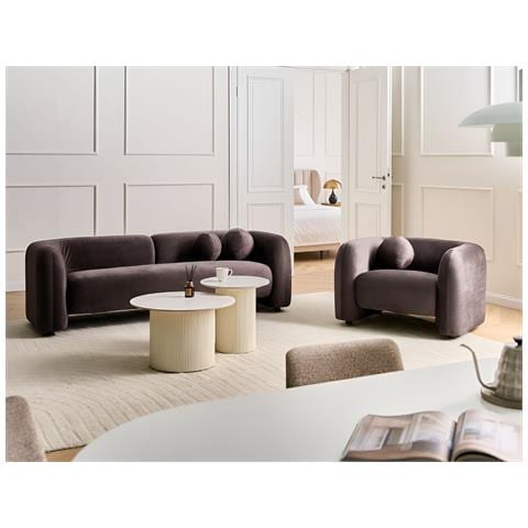 Set Da Salotto 4 Posti Leiren Velluto Marrone Scuro - Foto 1