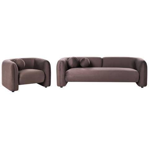 Set Da Salotto 4 Posti Leiren Velluto Marrone Scuro - Foto 2