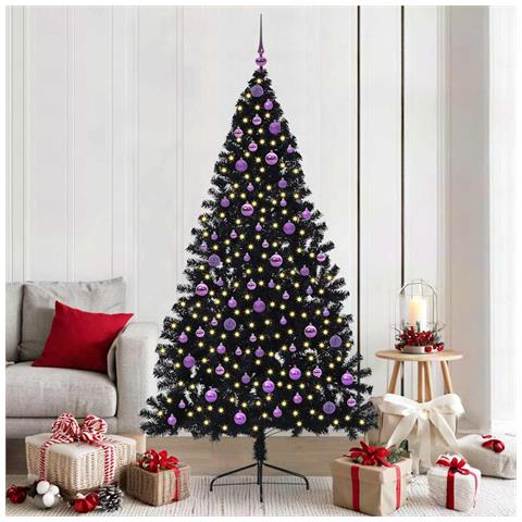 Albero di Natale artificiale con luci integrate Nero 210 cm PVC - Foto 2