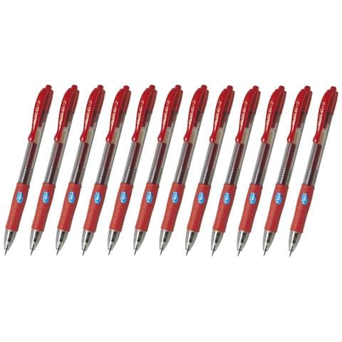 12 X Penne A Gel G-2+ 0.5mm Rosse A Scatto Ricaricabile Antisbavature - Foto 1