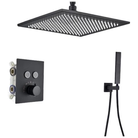 Set miscelatore doccia, Blackswan, tipo M156, modello nero opaco, 2 vie, termostato e montaggio a soffitto, misura 40 cm - Foto 1