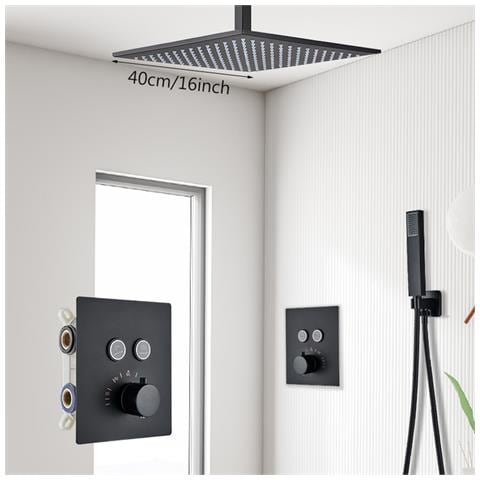 Set miscelatore doccia, Blackswan, tipo M156, modello nero opaco, 2 vie, termostato e montaggio a soffitto, misura 40 cm - Foto 2