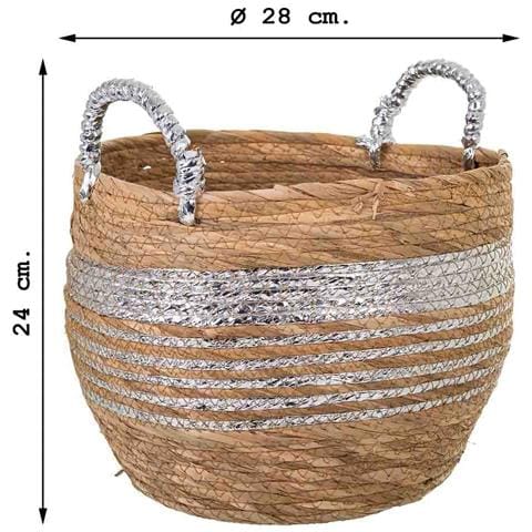 Navicella In Fibra Naturale Marrone 28x28x24h - Foto 5