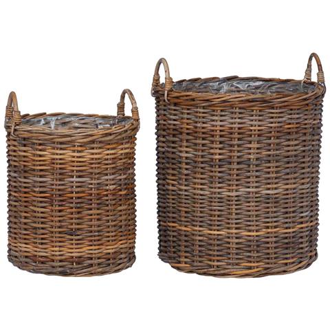 Cestino per piante con archiviazione 2 pcs Marrone Rattan Lacak - Foto 1