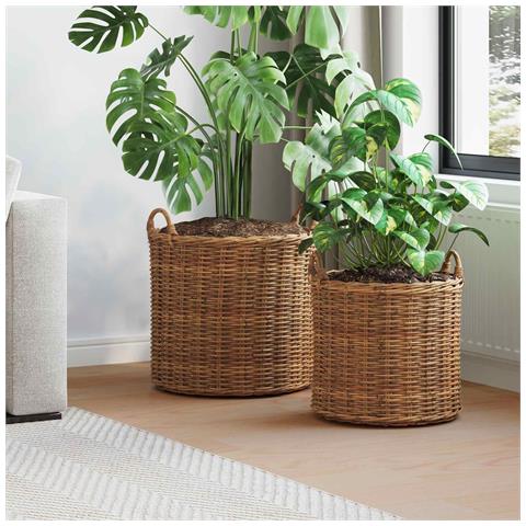 Cestino per piante con archiviazione 2 pcs Marrone Rattan Lacak - Foto 2