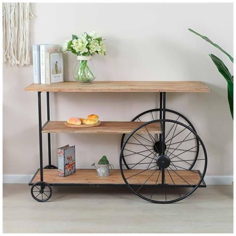 Console In Legno E Metallo Laccato Nero Con 2 Ripiani 120x42x78h Cm - Foto 2