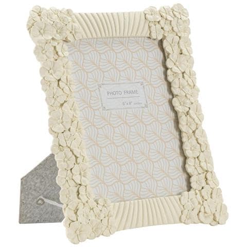 Cornice Portafoto Cempak In Resina Crema Con Fiori E Rigature 15x20 - Foto 1