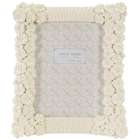 Cornice Portafoto Cempak In Resina Crema Con Fiori E Rigature 15x20 - Foto 2