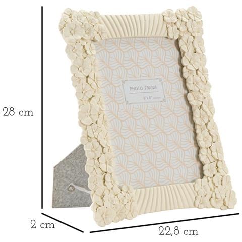 Cornice Portafoto Cempak In Resina Crema Con Fiori E Rigature 15x20 - Foto 6