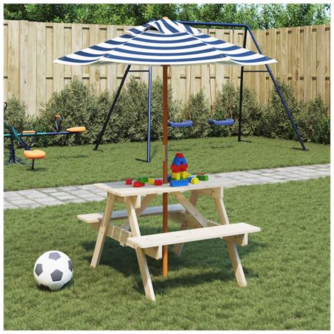 Tavolo da Picnic per 4 Bambini con Ombrellone Legno di Abete - Foto 2