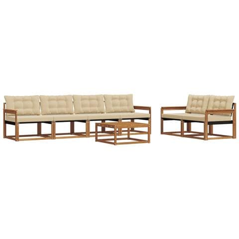 Set di divani da esterno con cuscino 7 pcs Naturale e Beige - Foto 1