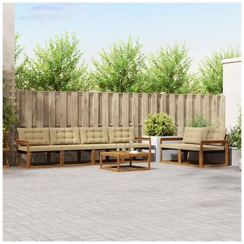 Set di divani da esterno con cuscino 7 pcs Naturale e Beige - Foto 2