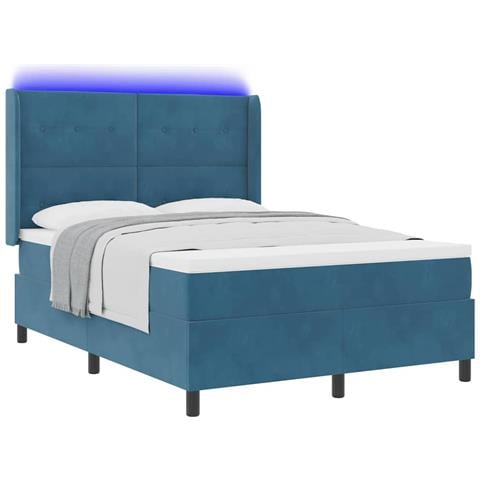 Letto a molle con materasso con led Blu 160 x 200 cm Velluto - Foto 1