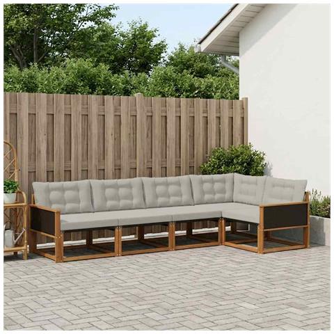 Set di divani da esterno 5 pcs Naturale e Grigio Chiaro - Foto 2