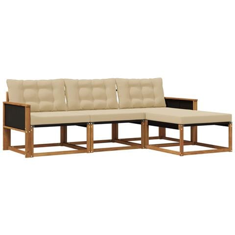 Set di divani da esterno con cuscino 4 pcs Naturale e Beige - Foto 1