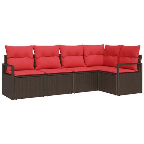 Set Divano da Giardino 5 pcs Marrone e Rosso polyrattan - Foto 1