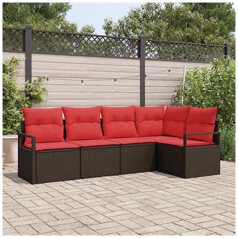 Set Divano da Giardino 5 pcs Marrone e Rosso polyrattan - Foto 2