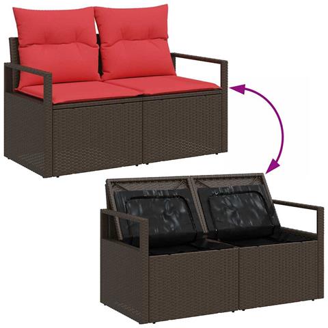 Set Divano da Giardino 5 pcs Marrone e Rosso polyrattan - Foto 9