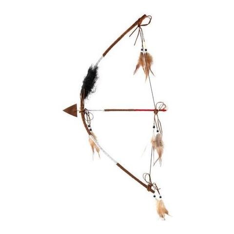 Arco Indiano in Legno - 63 cm - Piume e Perline - Marrone - Foto 1
