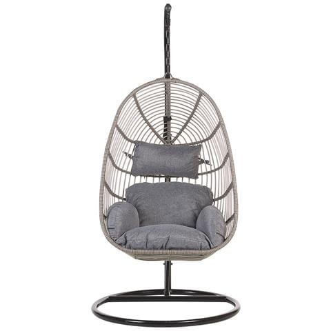 Poltrona Sospesa In Rattan Grigio Con Piedistallo Casoli - Foto 14