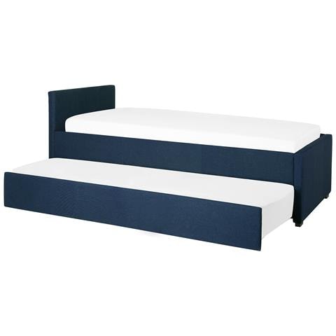 Letto Singolo Con Letto Estraibile In Tessuto Blu 80x200 Cm Marmande - Foto 14