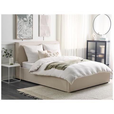 Letto Matrimoniale Tessuto Beige Con Contenitore 160 X 200 Cm Moissac - Foto 1