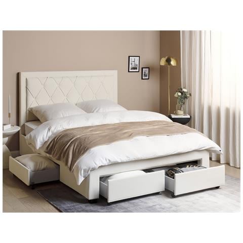 Letto Matrimoniale Con Contenitore Velluto Crema Chiaro 160 X 200 Cm Lievin - Foto 1